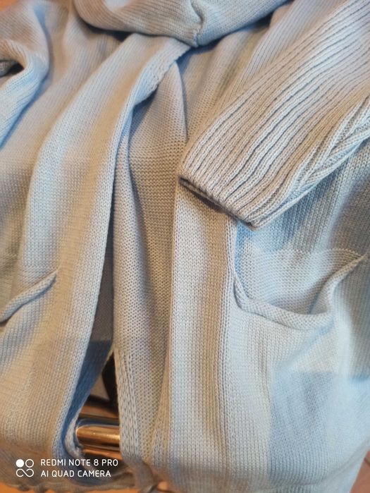 Super kardigan, błękitny z kapturem, oversize xl/xxl