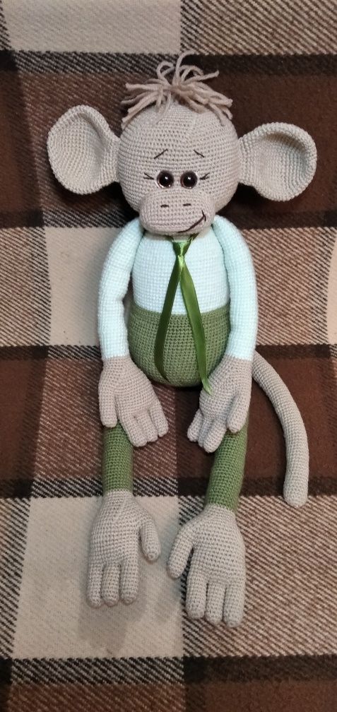 Іграшка мавпа ручної роботи, вязаная обезьянка, мартышка, обезьяна.