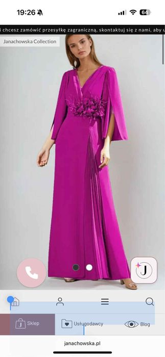 Janachowska Collection Wieczorowa suknia z kwiatową aplikacją fuksja