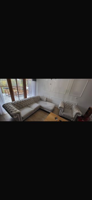 Narożnik pikowany chesterfield + fotel