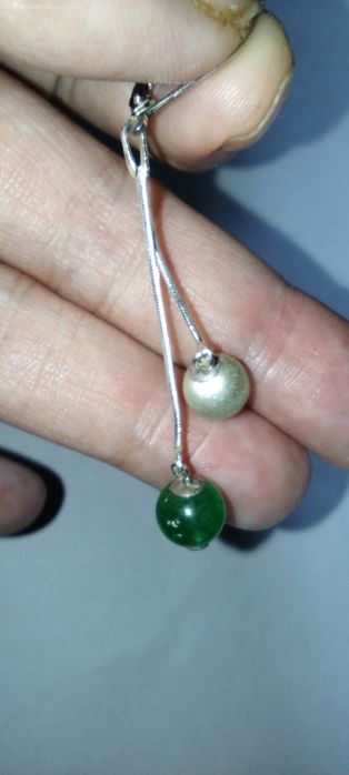 kolczyki wiszące srebro onyks naturalny zielony