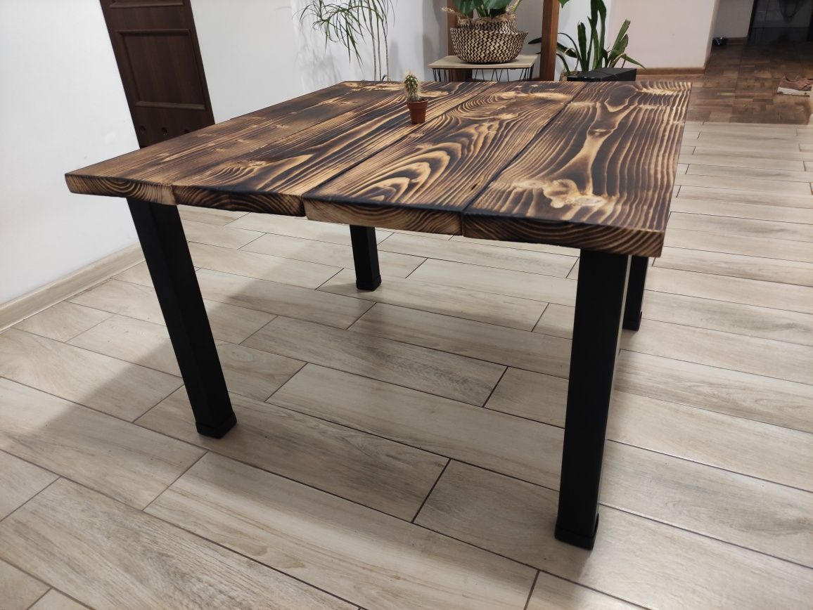 Stolik industrialny loft wypalone drzewo Ława do salonu