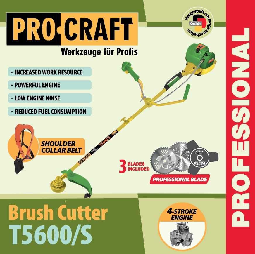 Бензокоса 4-х тактная Procraft T5600/S (Разборная штанга 3 ножа+катуш)