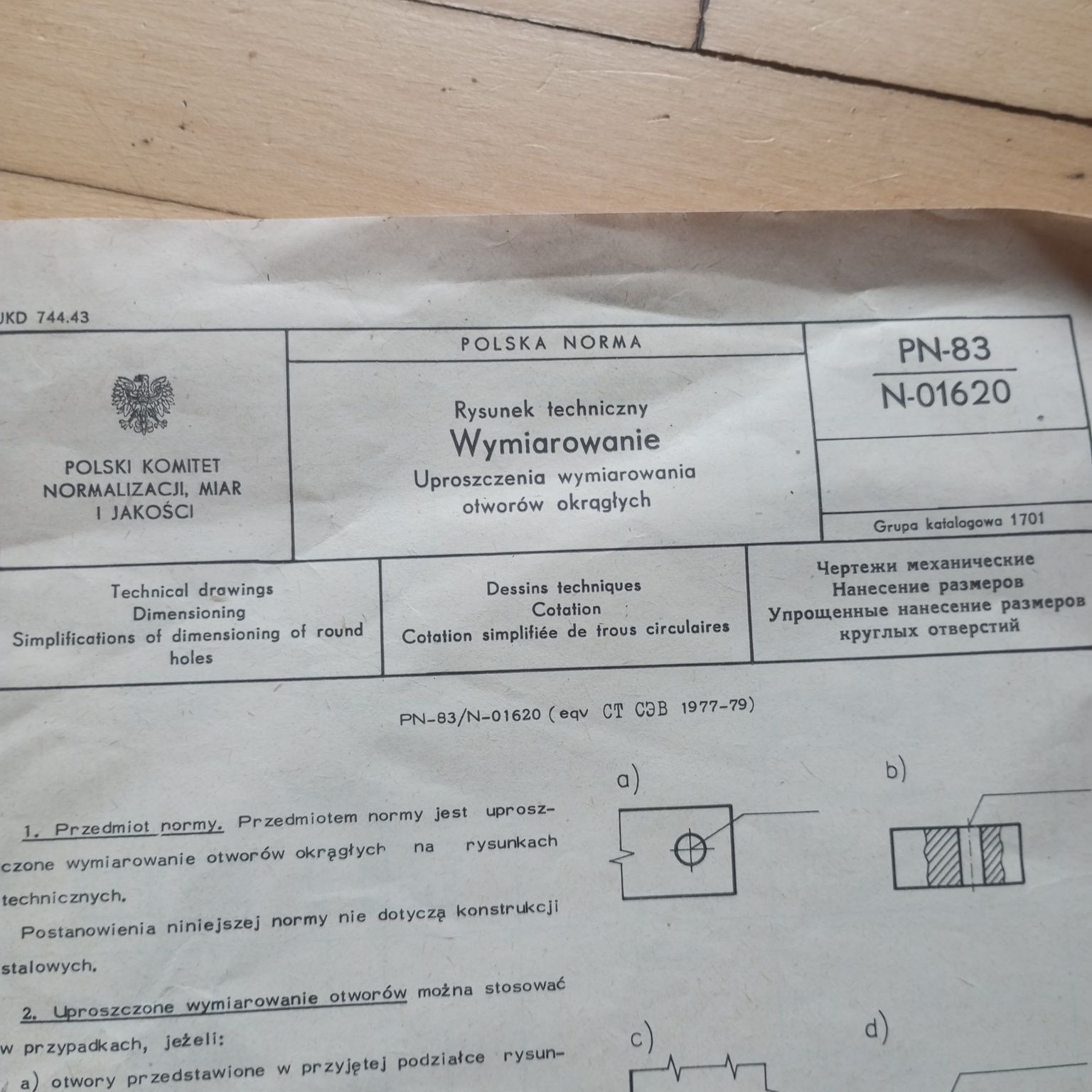 PN-83 N-01620 rysunek techniczny wymiarowanie uproszczenia otwory okr