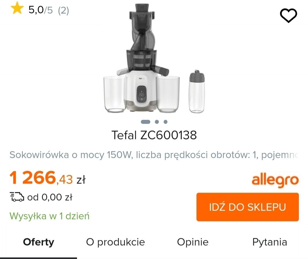 Wyciskarka do cytrusów Tefal ZC600138 biały 150 W