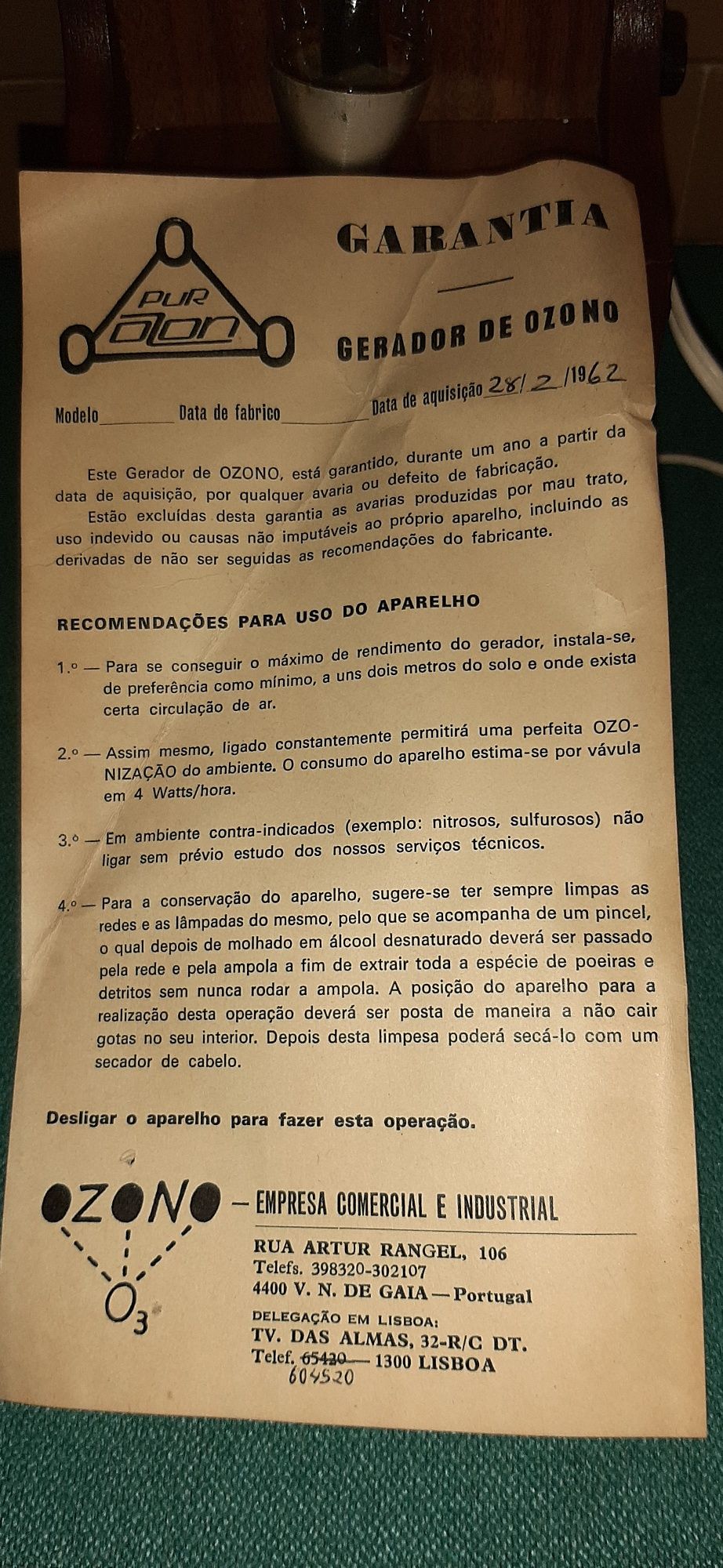 Antigo Purificador  do Ar Gerador de ozono Século  XX década de 60