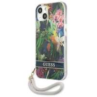 Etui Guess Flower Strap iPhone 13 Mini Niebieskie z Kwiatowym Wzorem