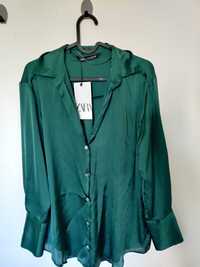 Blusa Camisa Verde Escuro Brilhante ZARA - Nova - Tamanho S
