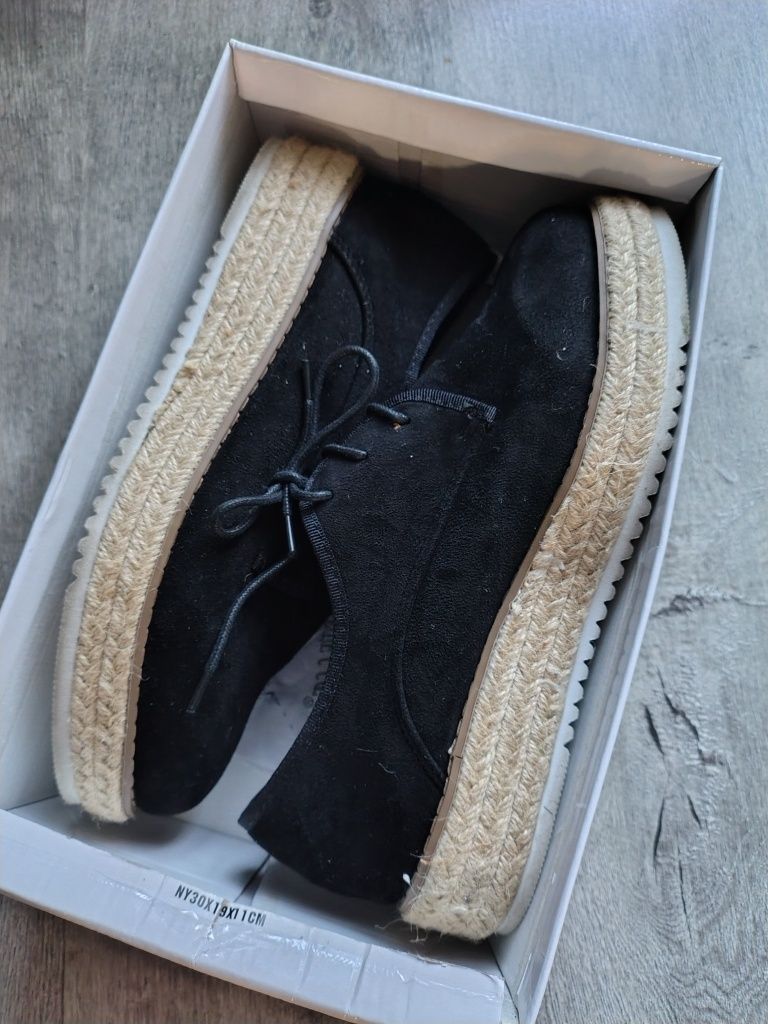 Mokasyny , espadryle czarne #na modnej platformie