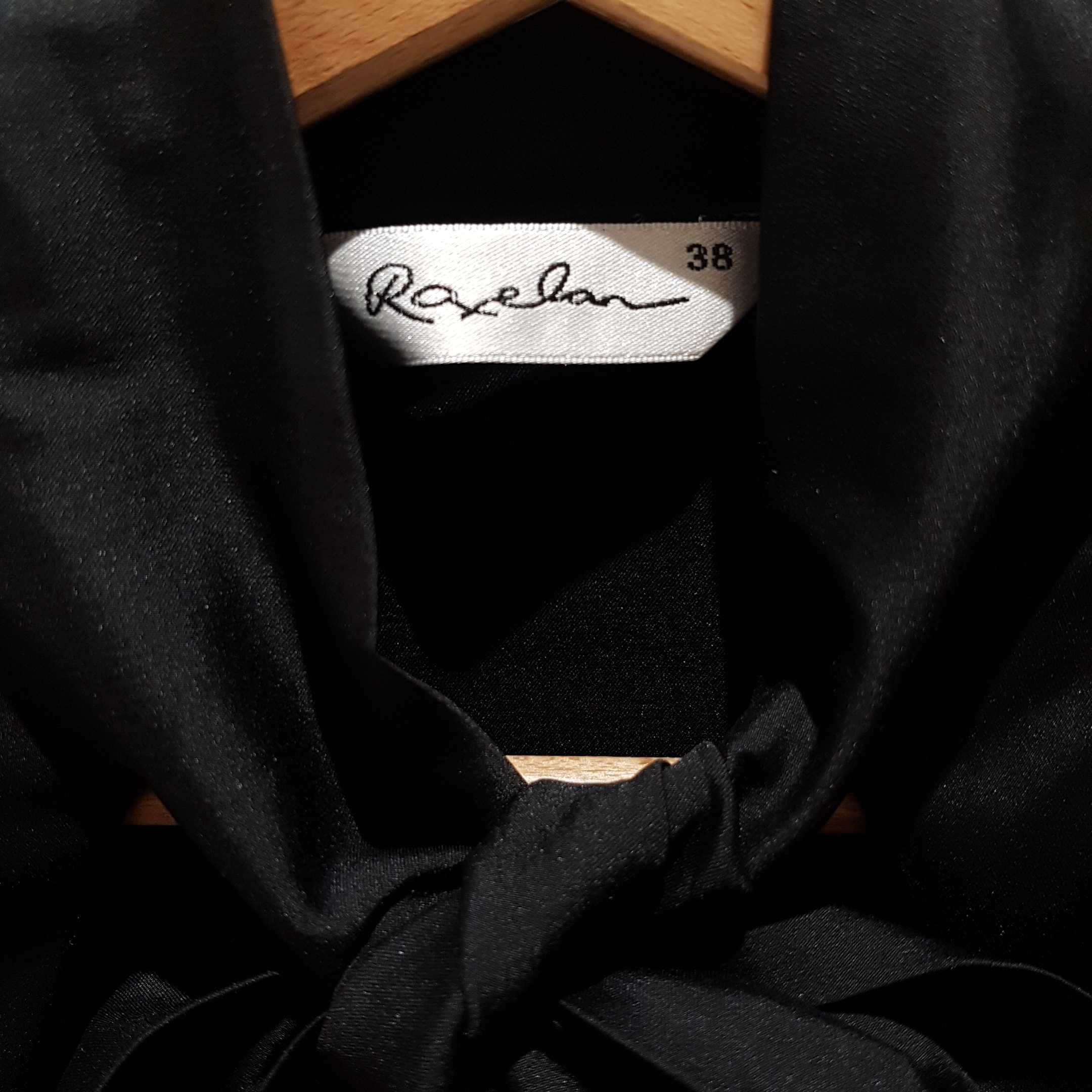 Czarna taliowana ozdobna koszula z dekoltem i wiązaniem 38 S / M