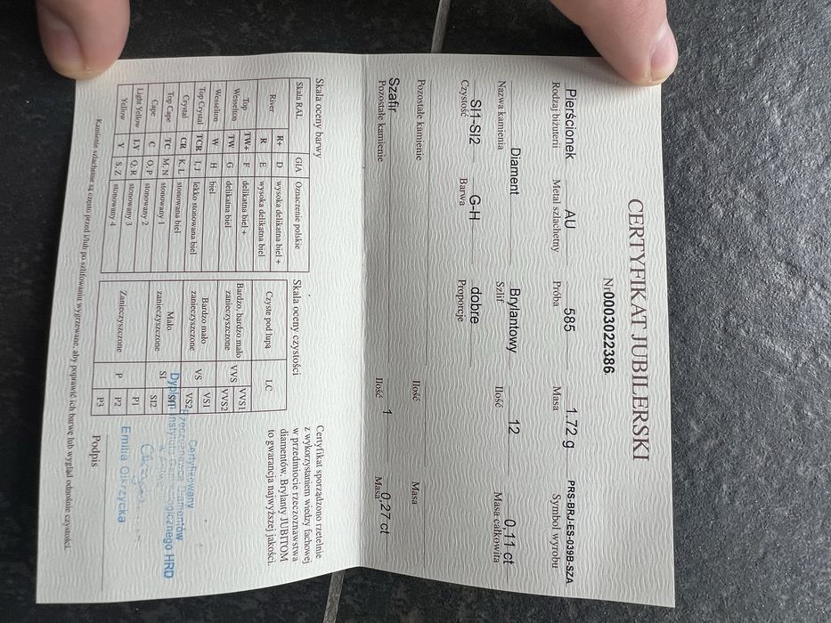 Pierscionek 13 szafir w białym zlocie i diamentach Jubitom