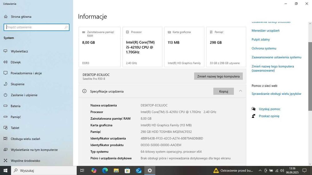 Laptop Toshiba Satellite Pro R50-B i5-4210U / 8 GB DDR3 / Win 10