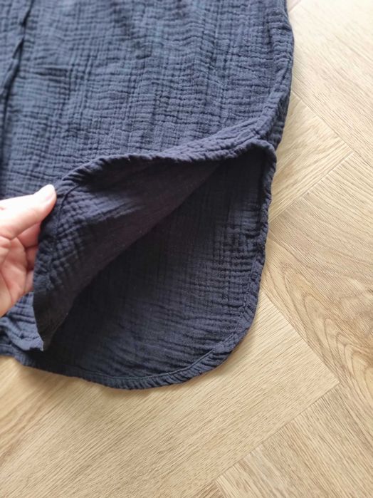 Czarna sukienka midi z muślinu długi rękaw M 38 długa sukienka muślin