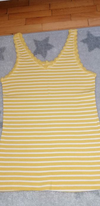 Top bawełna, C&A, r. 38/40, S, na lato, koronka, paski