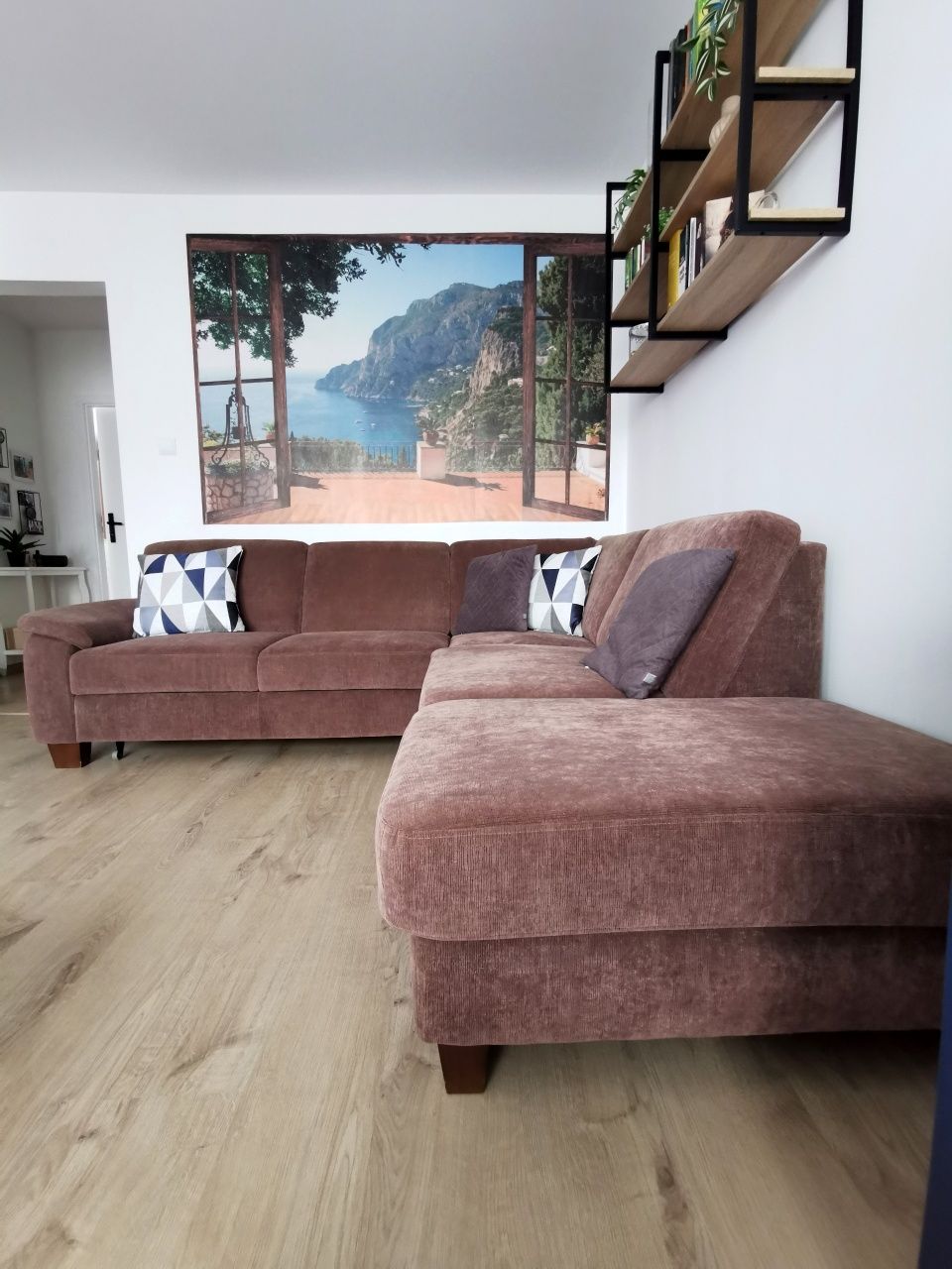 Narożnik rozkładany z funkcją spania – 2,40 x 2,30 m – brązowy