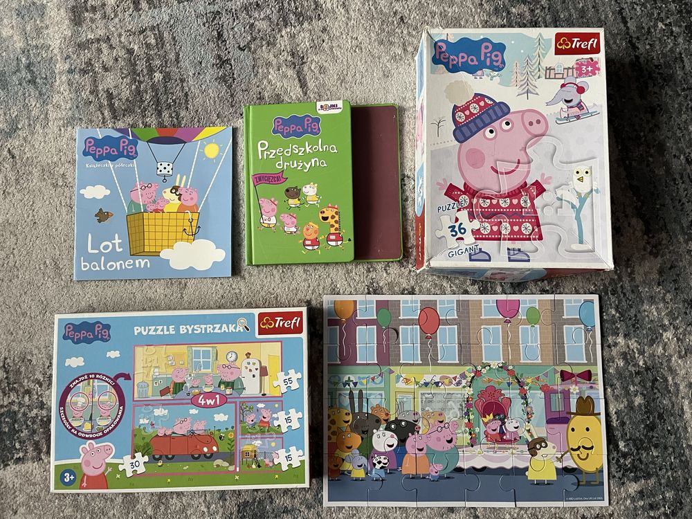 książki i puzzle Świnka Peppa Pig magnesy