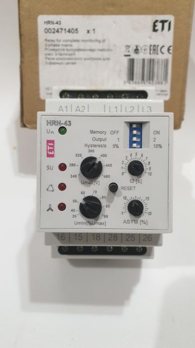 Реле контроля фаз ETI 002471405 HRN-43 230V (3F 2x16A AC1)