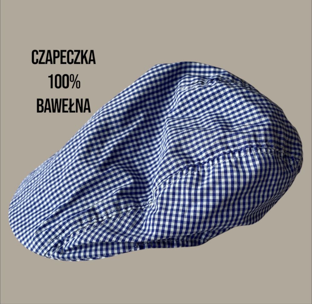 Czapeczka z daszkiem w krateczkę dla chłopczyka 100% bawełna 1-3 latka