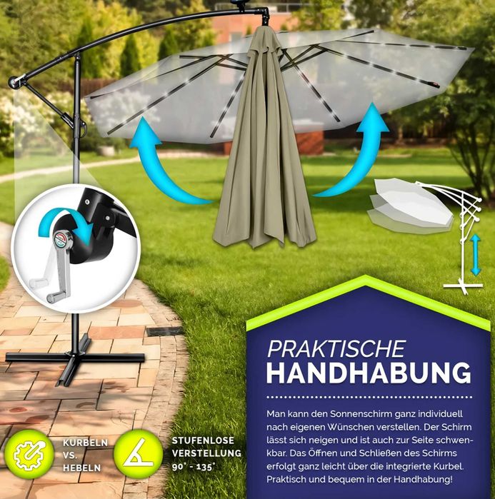 Parasol ogrodowy z oświetleniem LED 300x247cm ALU UV obrotowy j.brąz