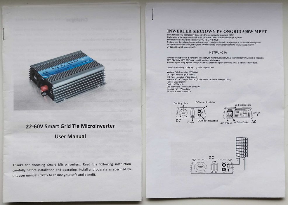 Fotowoltaika balkonowa inwerter solarny sieciowy przetwornica 500WMPPT
