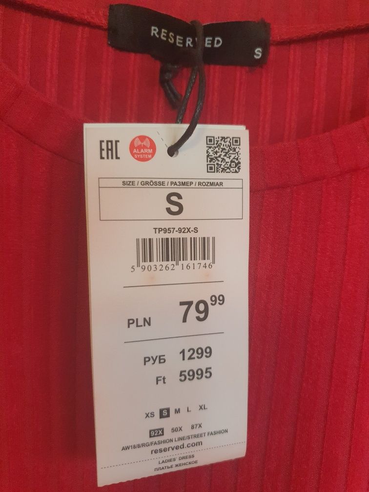 Sukienka midi sztruks aksamit czerwień Reserved S / 36