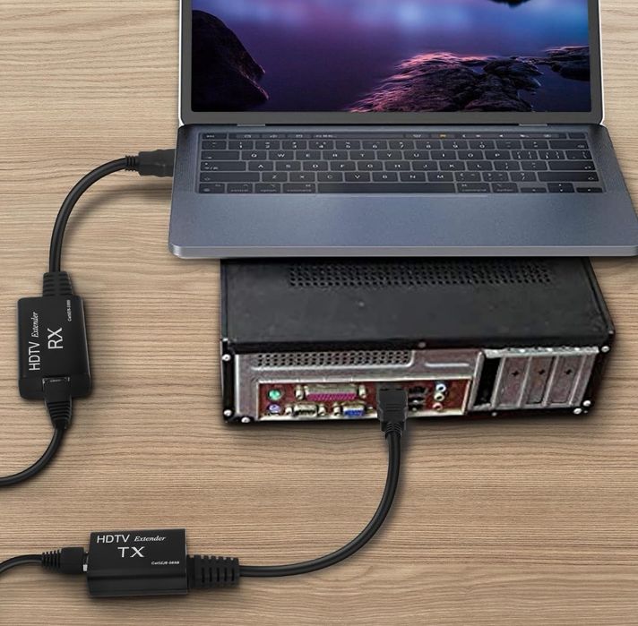 Przedłużacz HDMI, HDMI męski do RJ45, przedłużacz sieci LAN 60 m,