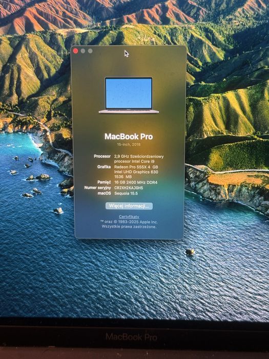 MacBook Pro 15” 2018 i9 Radeon 16GB 512GB bardzo dobry stan