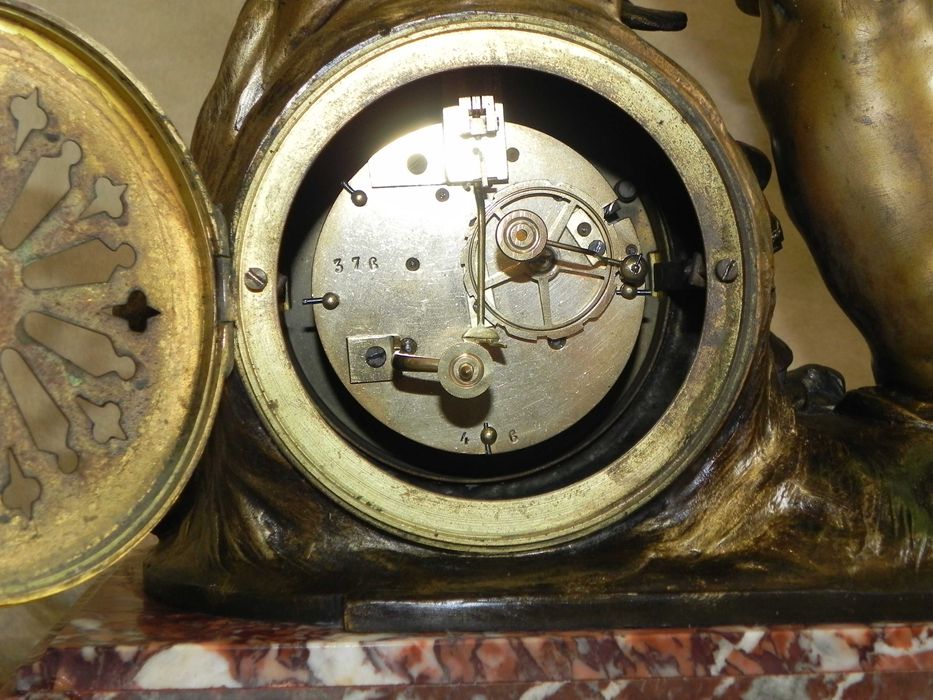 Zegar kominkowy figuralny, sygnowany antyk, L.&F. Moreau