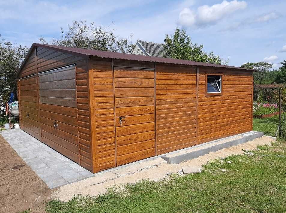 Garaż blaszany 6,5x5,5. nowoczesny garaż drewnopodobny, solidny