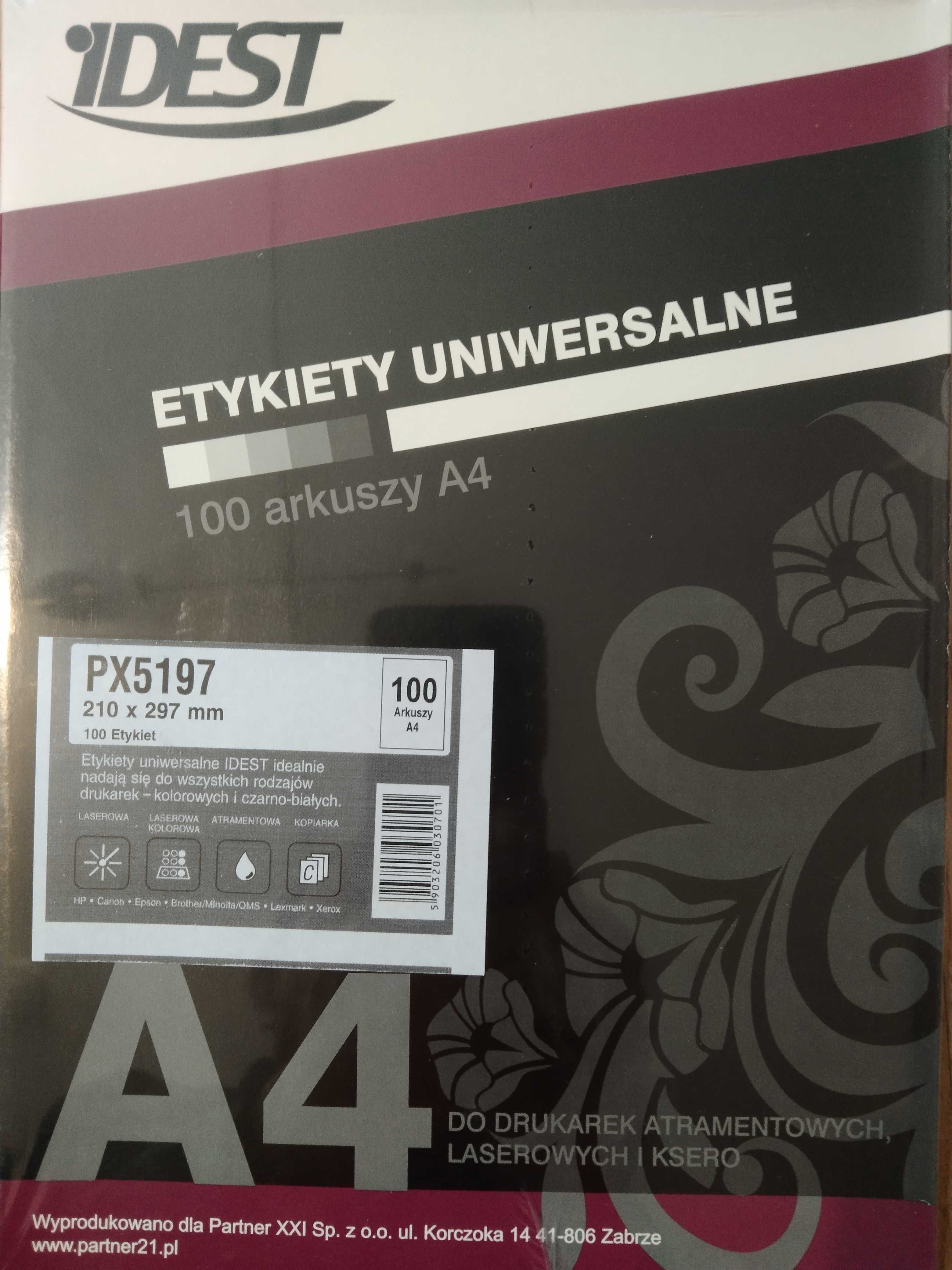 Etykiety klejące białe papier A4 * 100 szt. * Atrament * Laser * Ksero