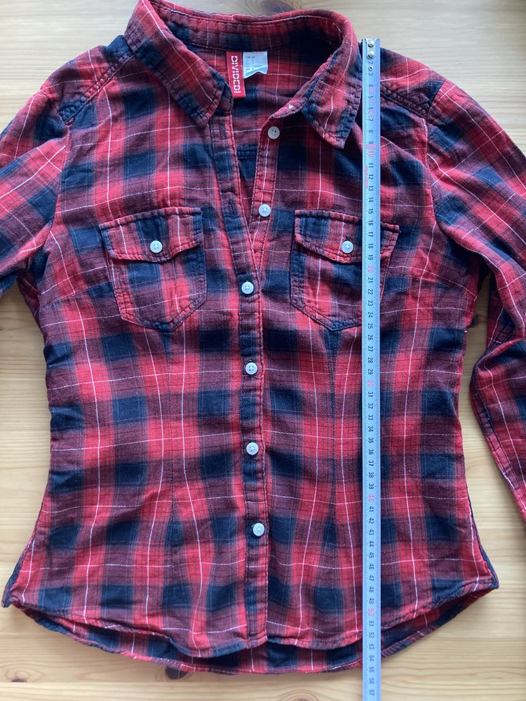Bawełniana Koszula w Czarno-Czerwoną Kratę H&M