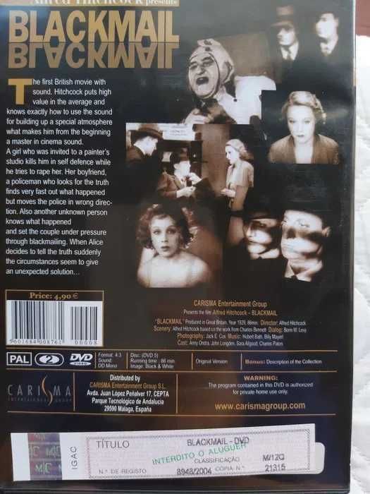 3 filmes de Hitchcock em DVD: CHANTAGEM, Nº 17 e SABOTAGEM