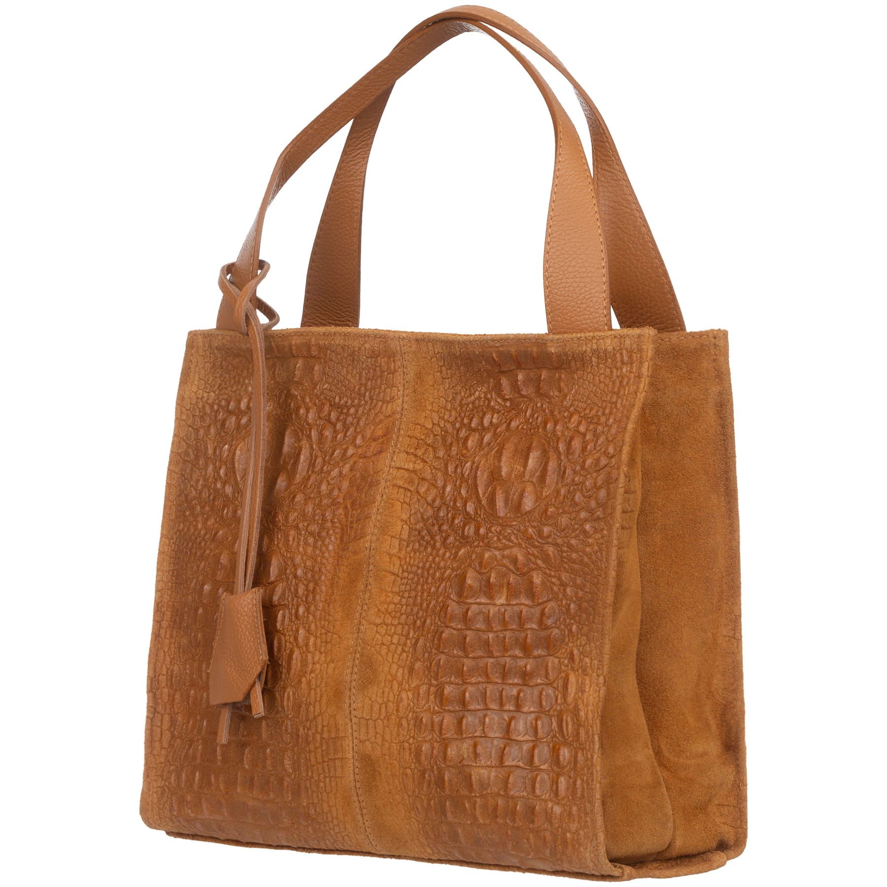 VERA PELLE torebka zamszowa shopper klasyczna kroko V510 c.szara