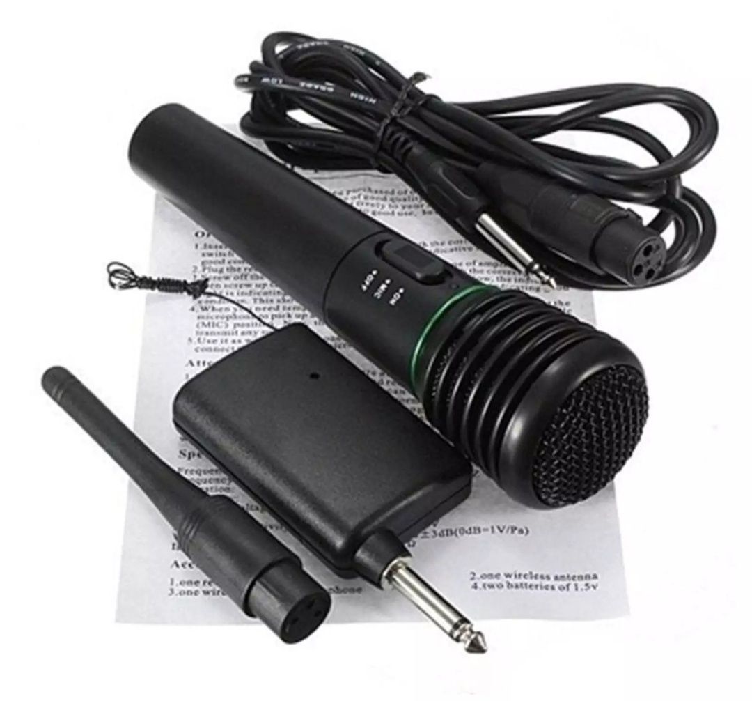 Microfone sem e com fios dinâmico VHF para karaoke + receptor