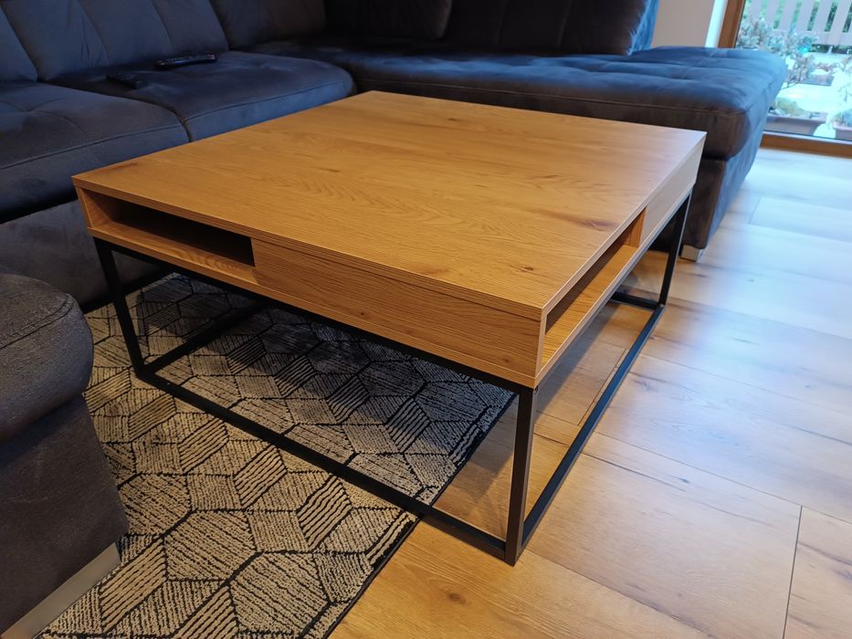 Stolik kawowy dąb ława metalowy loft