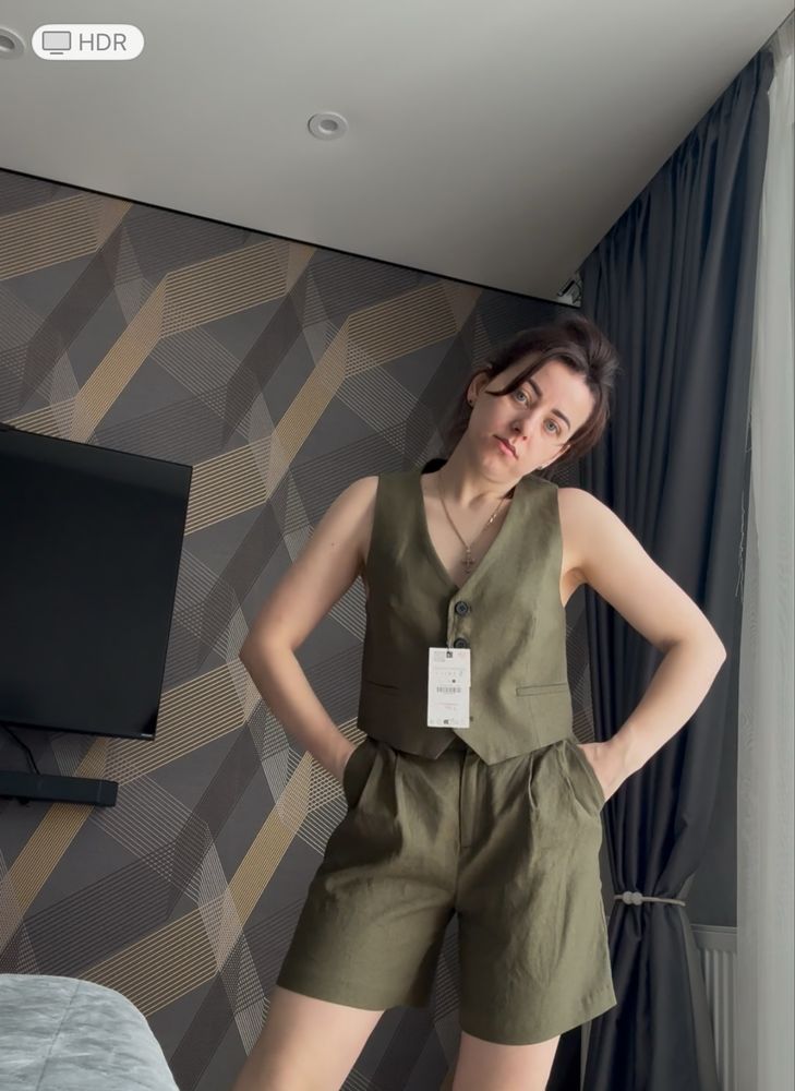 Костюм zara льон шорти жилетка