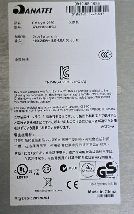 Комутатор керований Cisco Catalyst WS-C2960-24PC-L 24 V06 коммутатор