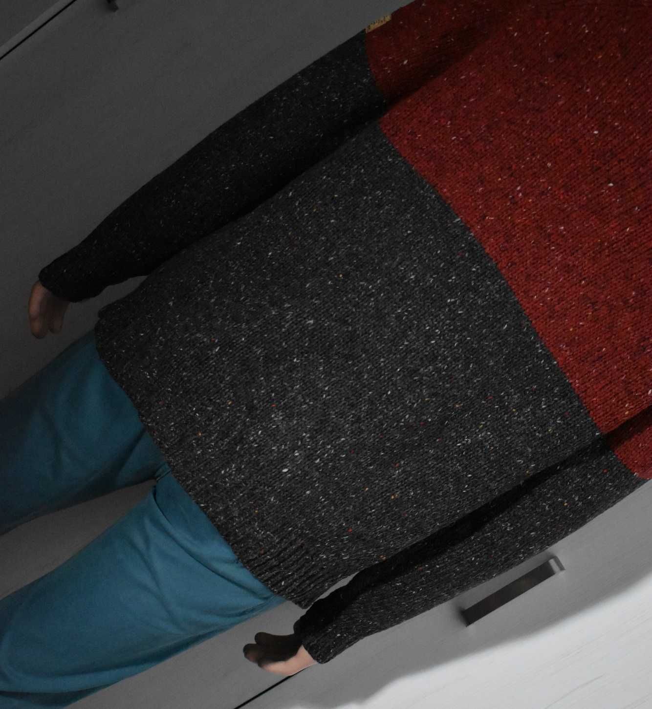 Sweter M L wełniany bordowy wełna 15% ciepły dzianinowy męski zimowy