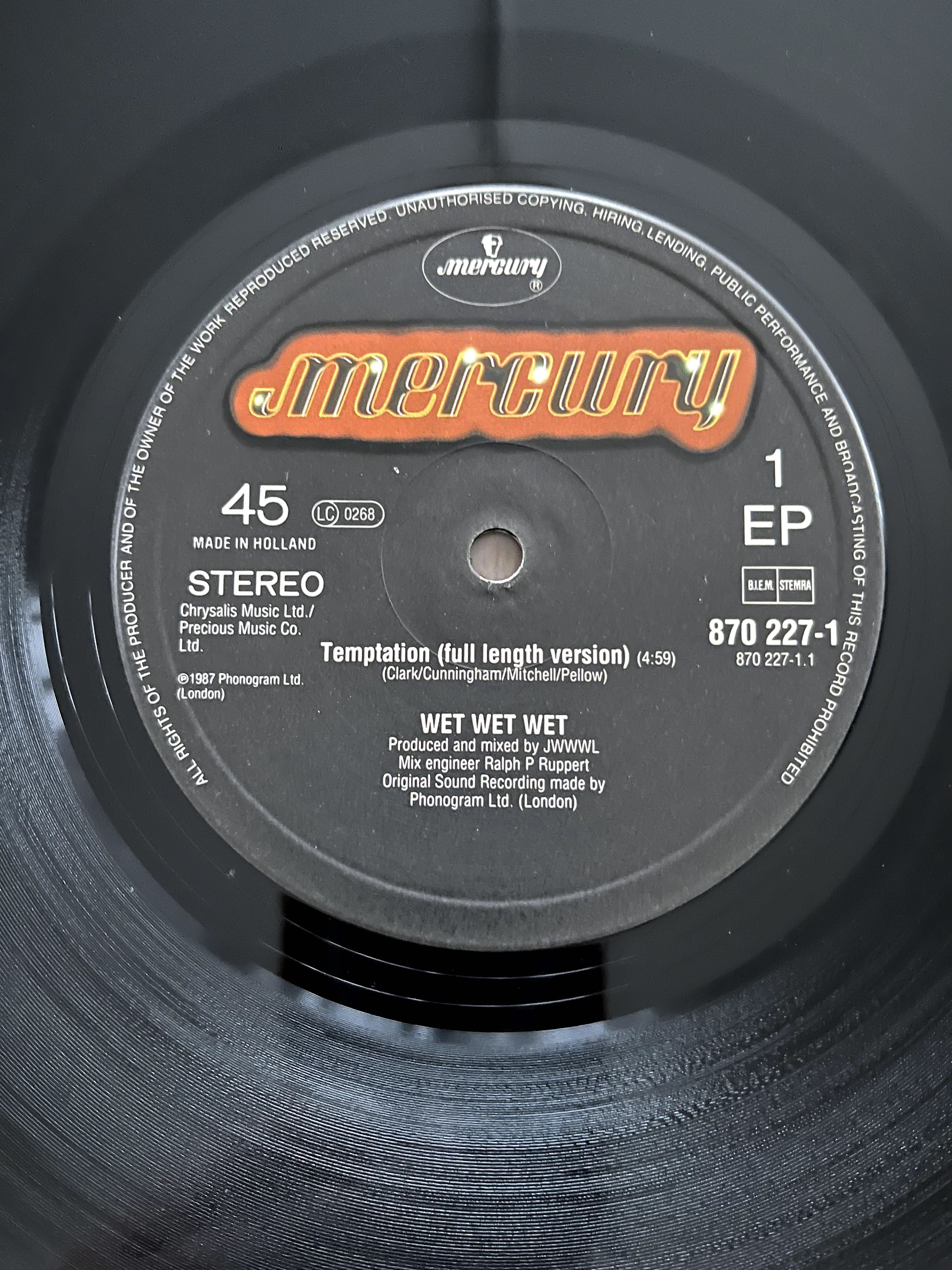 12" 45 RPM Pop Rock viny winyl Wet Wet Wet - Temptation 1988 r.