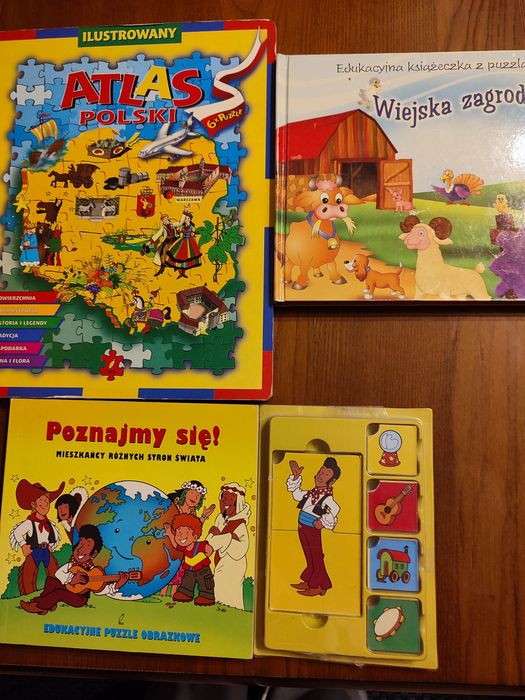 Książki z puzzlami puzzle układanki atlas Polski wiejska zagroda pozna