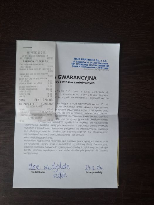 Peruka z włosów syntetycznych
