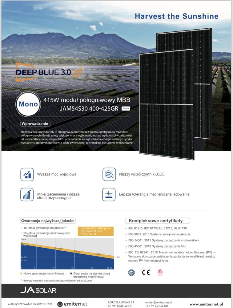 Panele Ja Solar 415W JAM54S30-415/MR czarna rama