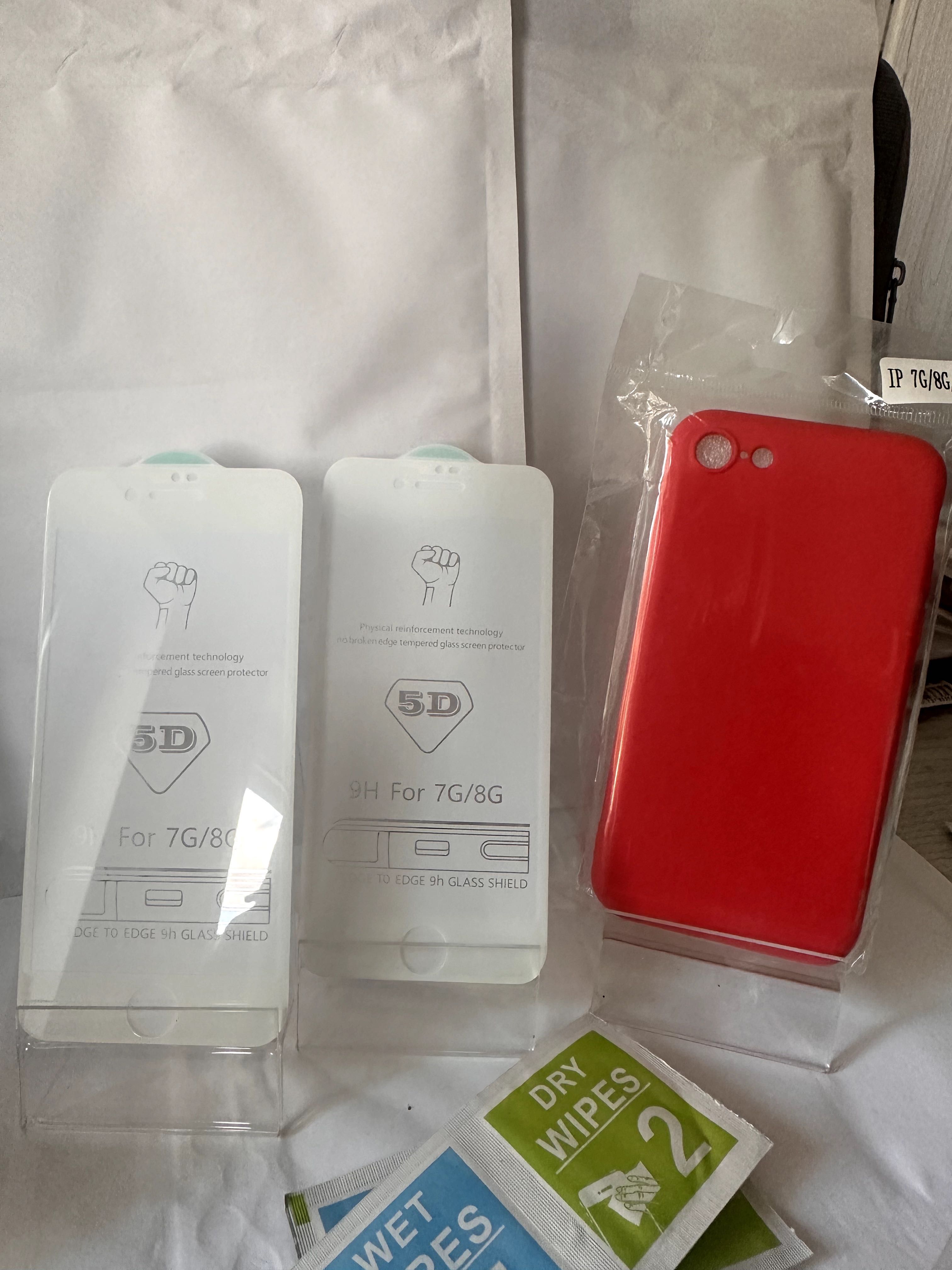 Iphone 7/8/SE 2 szt. szkieł real 5D białe + etui czerwone