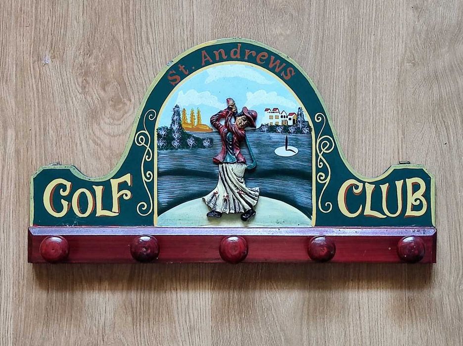 Cabide de parede inglês pintado à mão St. Andrews Golf Club