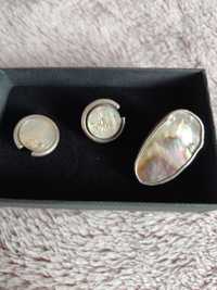 Artystyczne kolczyki srebrne i broszka z masą perłową próba 925