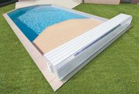 Cobertura de piscina Banc madeira solar, laminas azuis 3,5x3m