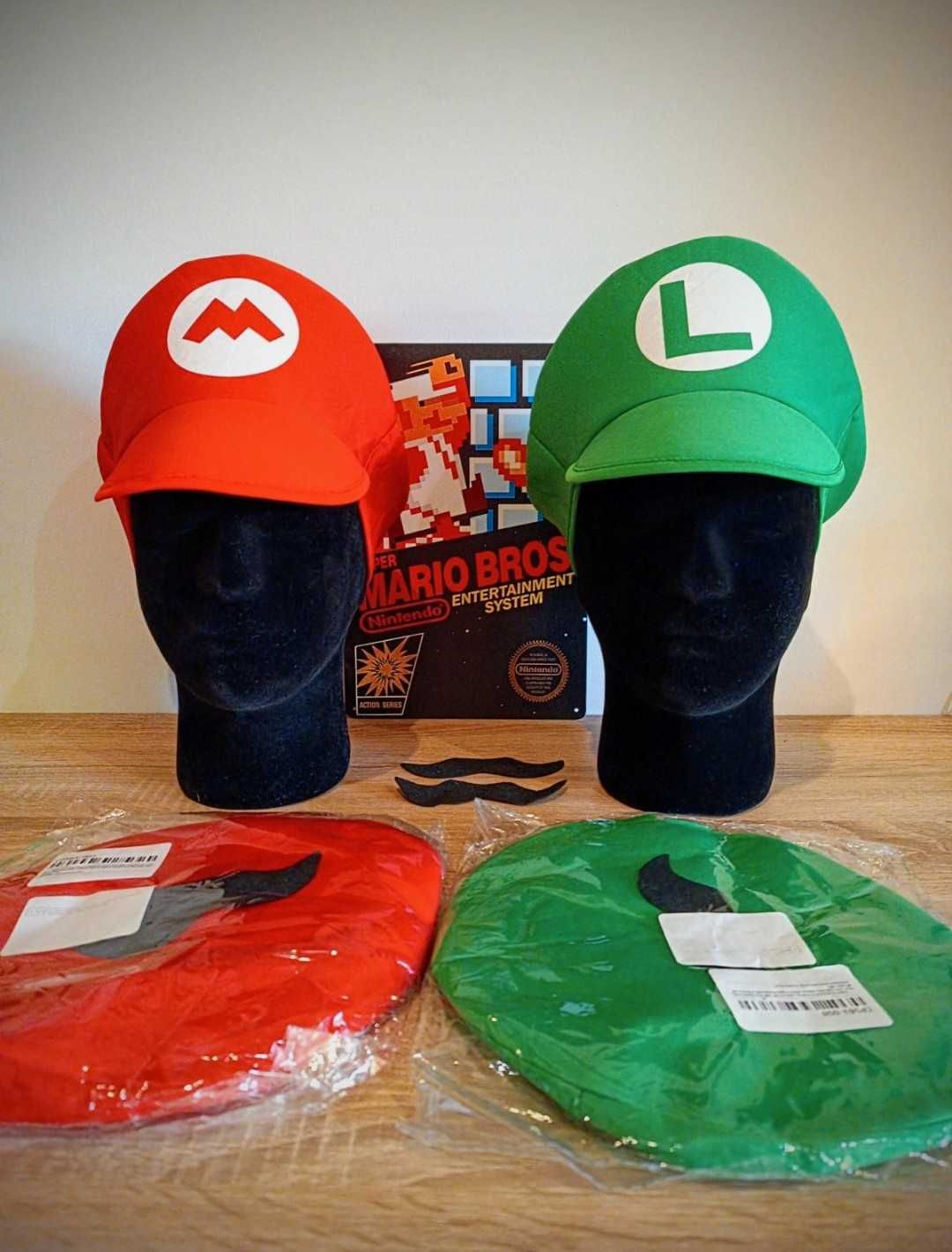 „NOWE” Czapki Super Mario Bros + Wąsy „Unisex”