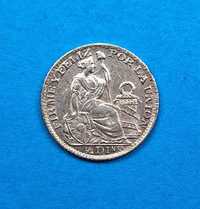 Peru 1/2 dinero rok 1896, bardzo dobry stan, srebro 0,900