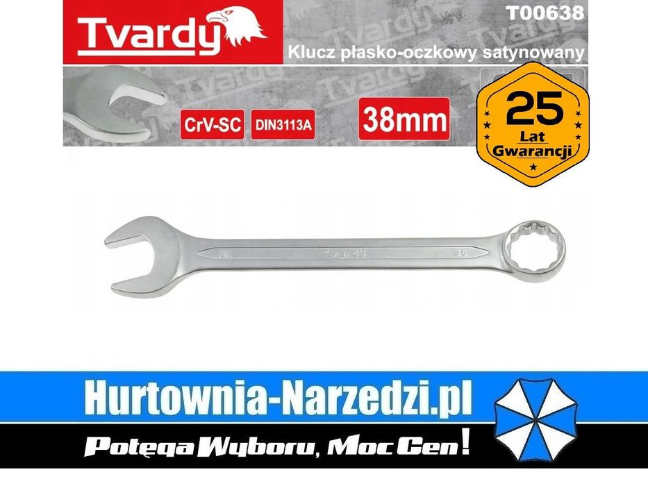 Klucz 38mm płasko-oczkowy satynowany CrV - CS DIN3113A Tvardy