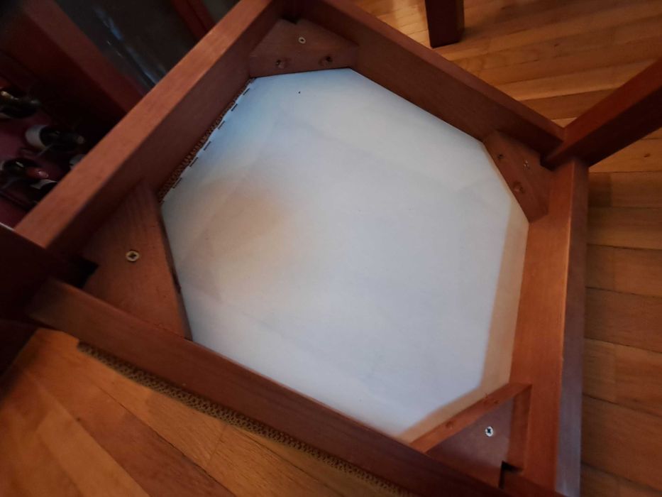 Mesa de jantar de madeira e tampo de vidro (extensível) com 6 cadeiras